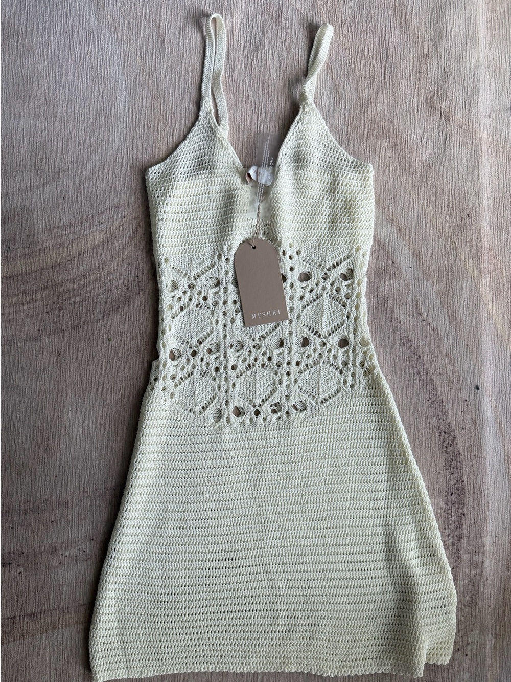 Meshki  Crochet Mini Dress with Lace Waist
